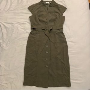 Calvin Klein Olive Green button down shirt dress with tie waist belt